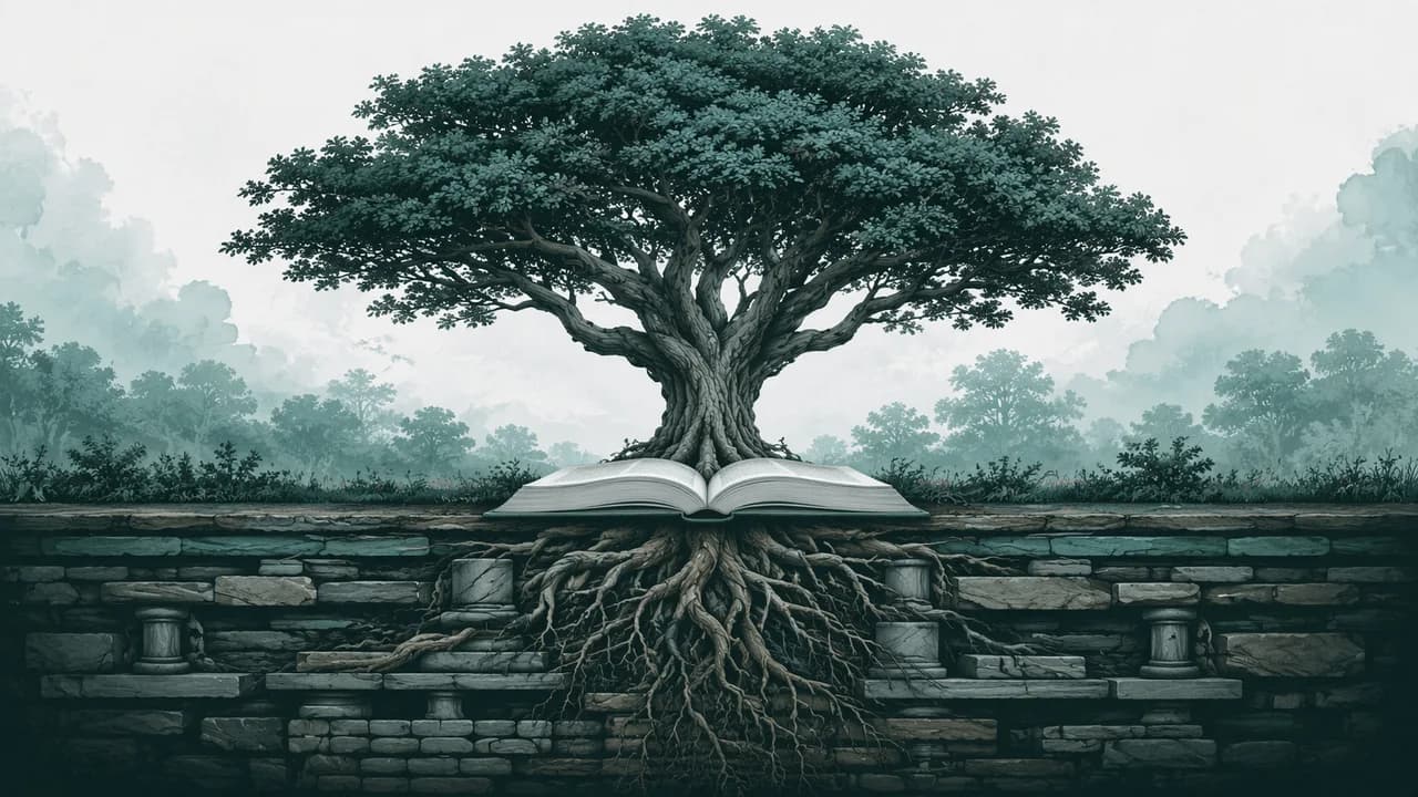 A GNLegal editorial illustration of a tree growing from an open legal book, with roots extending into civic and institutional foundations.